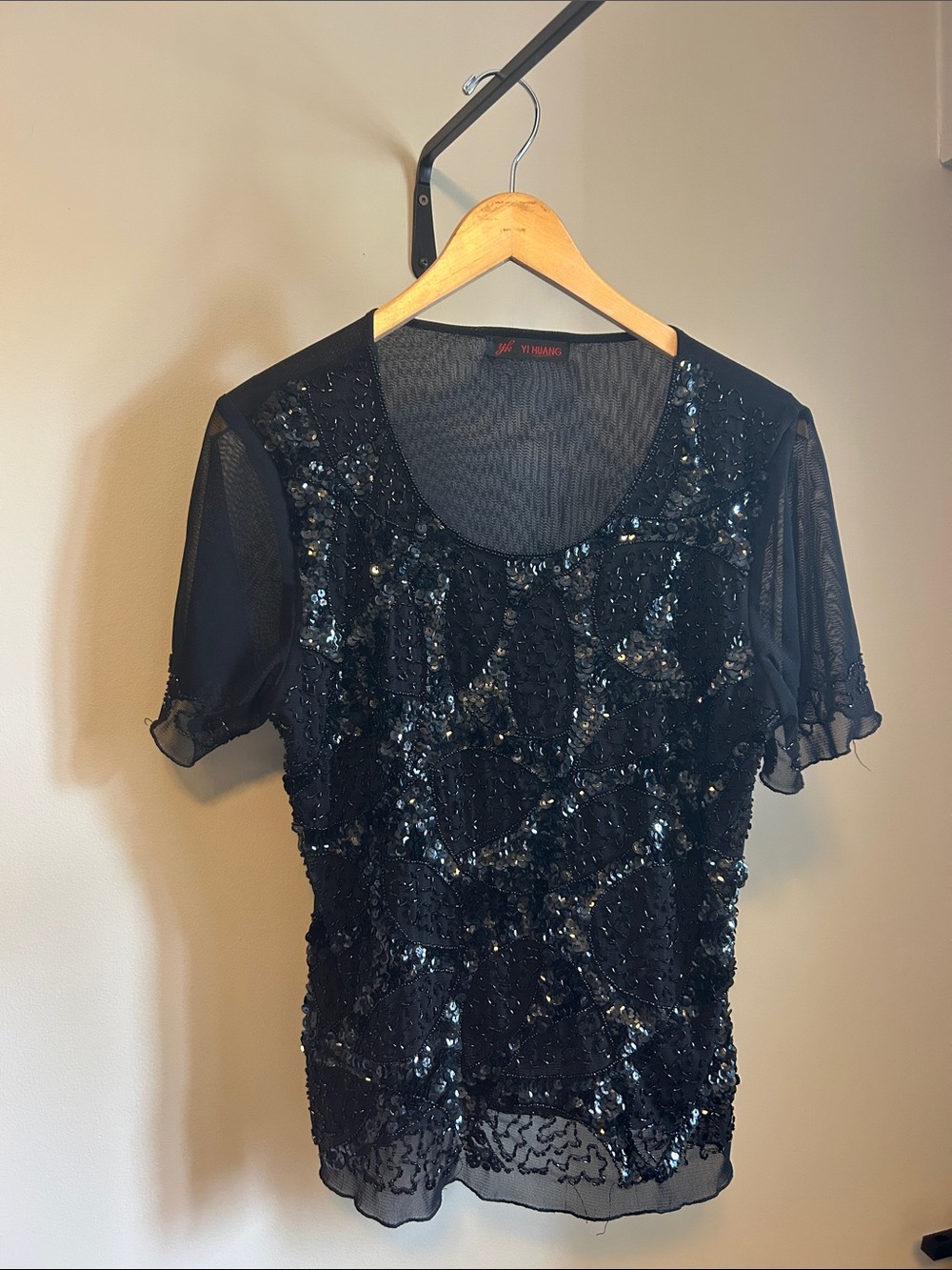 Y2K Black Sequin Short-Sleeve Top